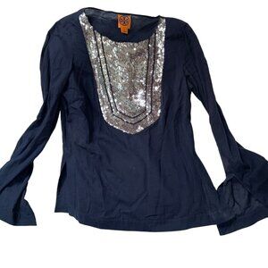tory burch navy blue silver tightly woven sequins tunic top ORIGINAL 6